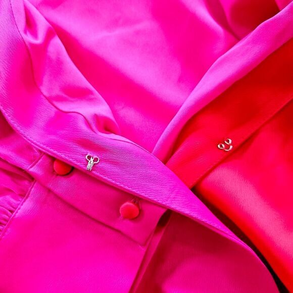 NWT Anne Klein Long-Sleeve Collared Color-Block Satin Faux-Wrap Midi Dress 6 - Picture 9 of 10